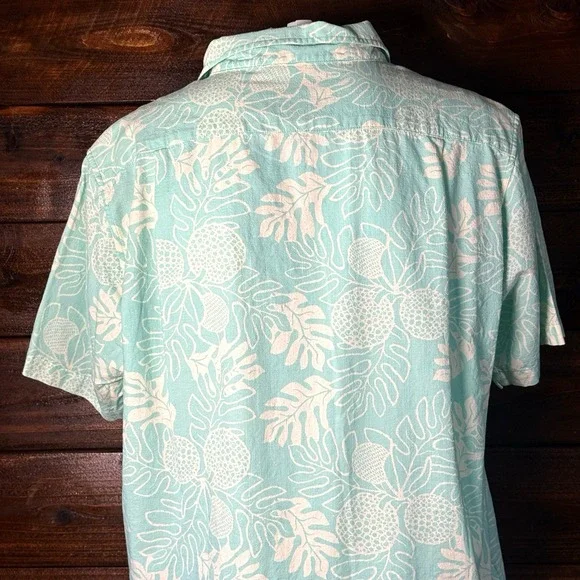 Patagonia Pataloha Shirt Men's Lg Aqua Blue Hawaiian Floral Fern Organic Cotton - Picture 6 of 11